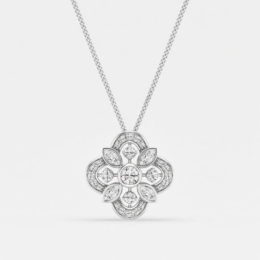 0.75 CTW Round & Marquise Lab-Grown Diamond Vintage Pendant (D–F / VS1–VS2, IGI Certified)
