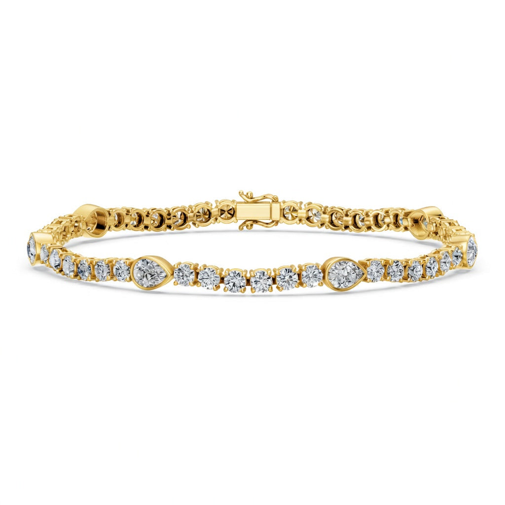 9.08 Carat Pear Cut Diamond Tennis Bracelet VS1 D F White Gold 14k