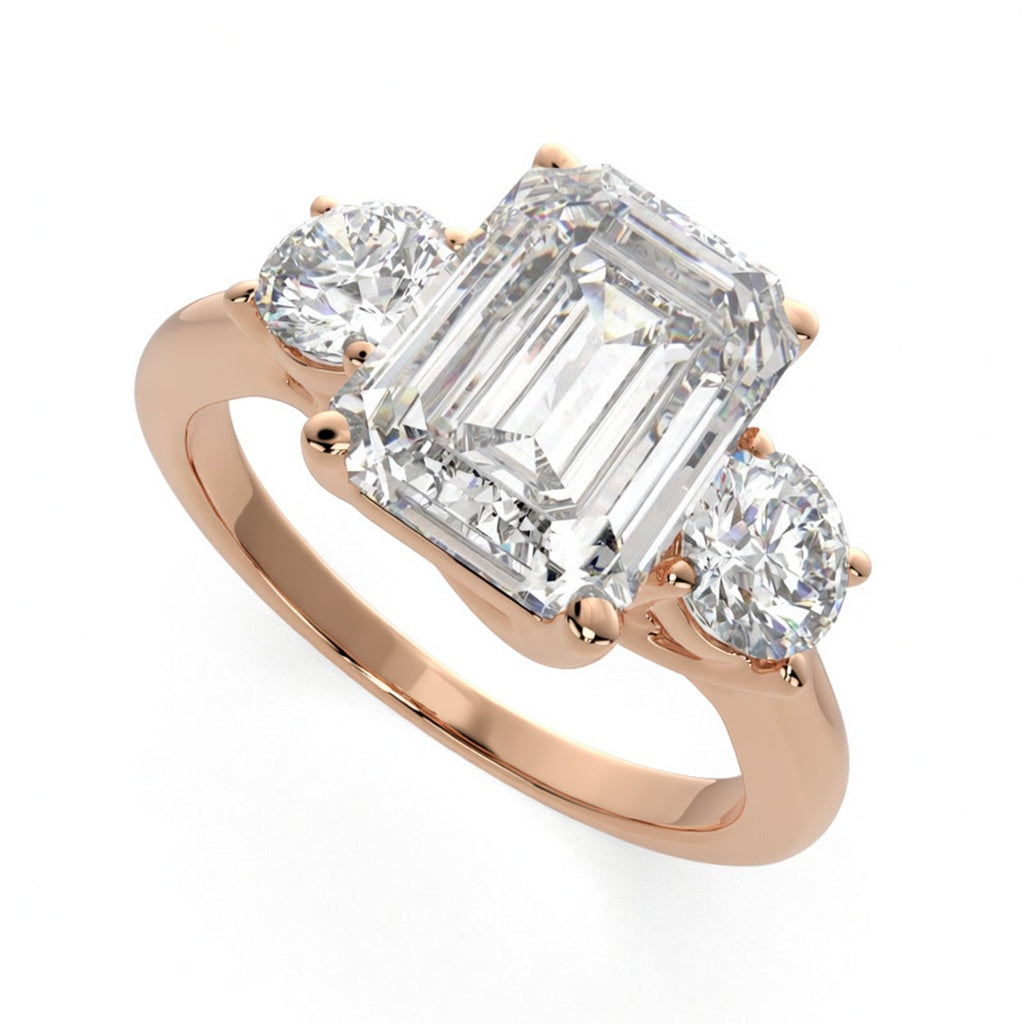 Hana 4.2 Carat Emerald Cut 3 Stone Engagement Ring