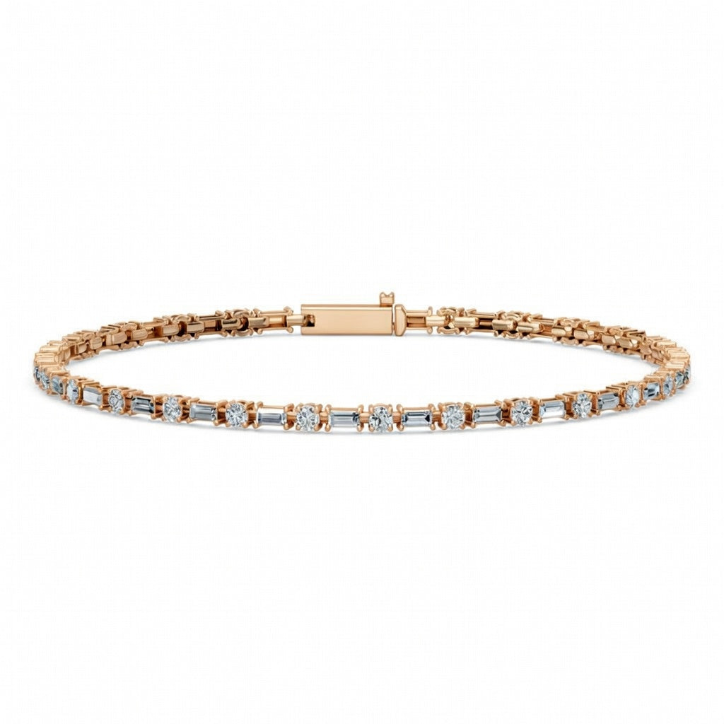 4.35 Carat Baguette Round Cut Diamond Tennis Bracelet VS1 D F White Gold 14k