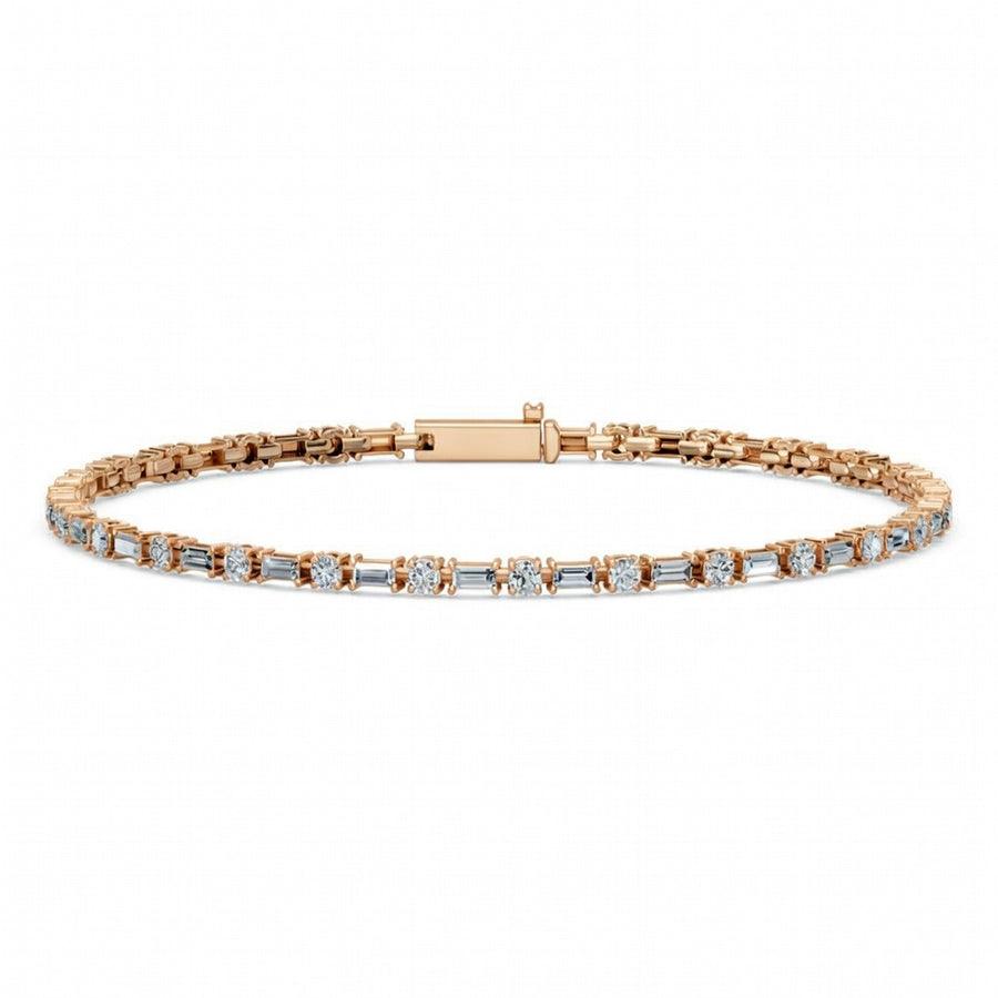 4.35 Carat Baguette Round Cut Diamond Tennis Bracelet VS1 D F White Gold 14k
