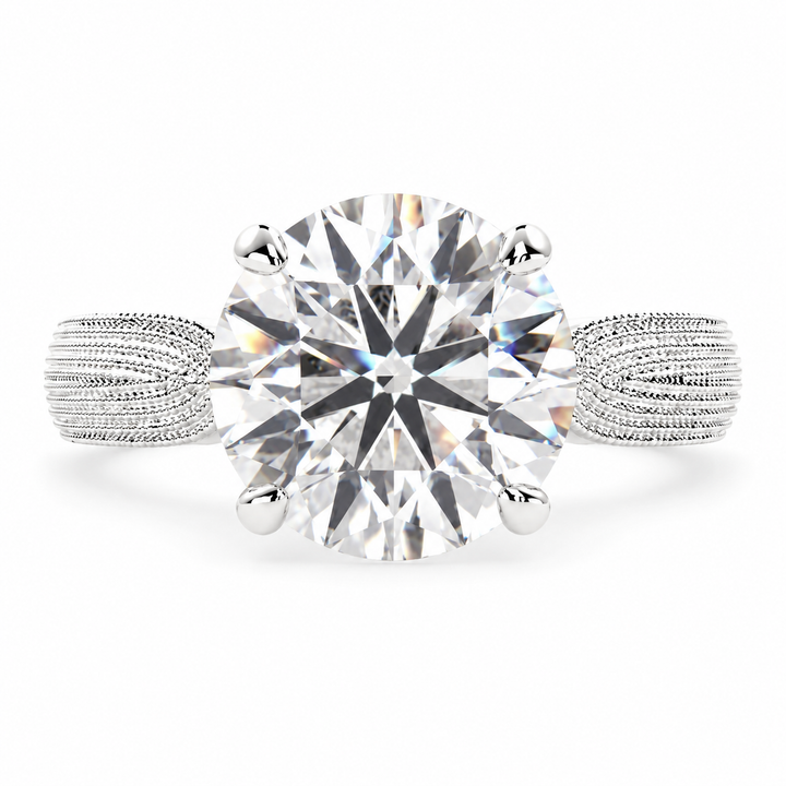 Valentina 2 Carat Round Cut Solitaire Tapered Milgrain Engagement Ring