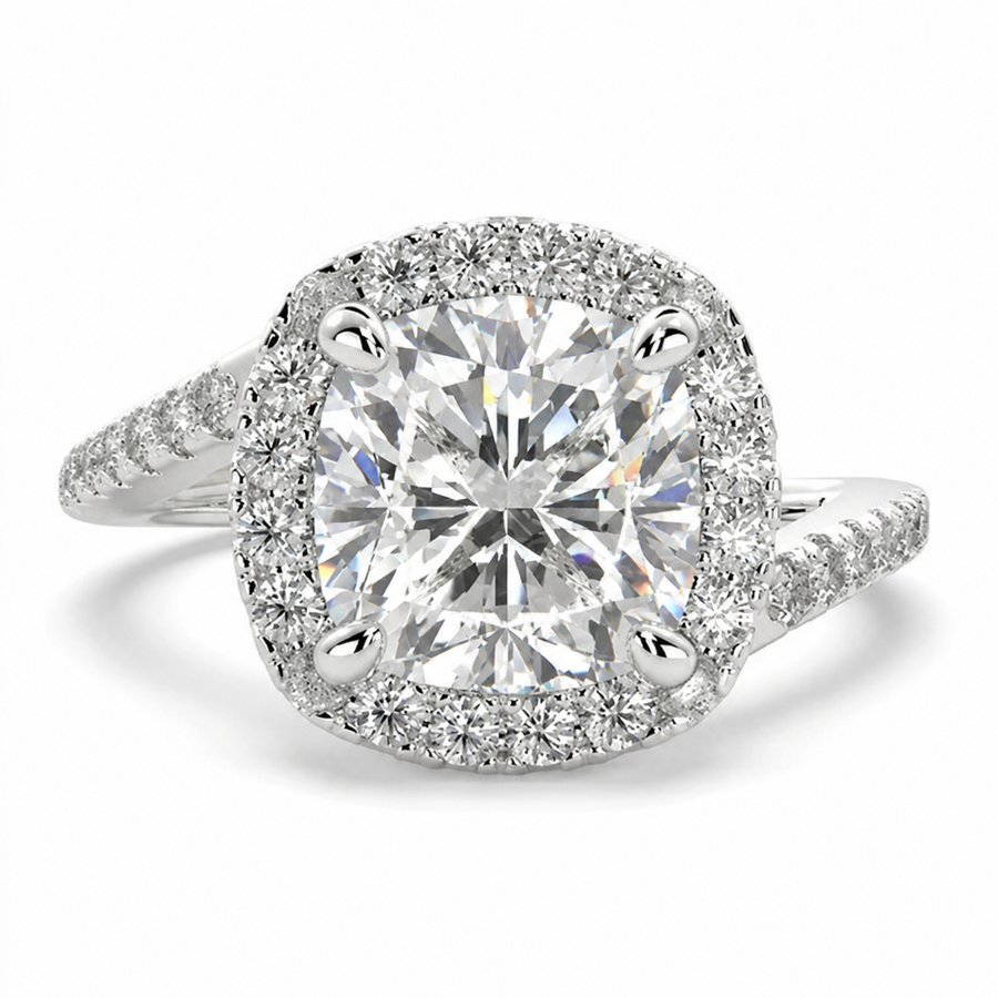 Paloma 3.35 Carat Cushion Cut Pave Halo Engagement Ring