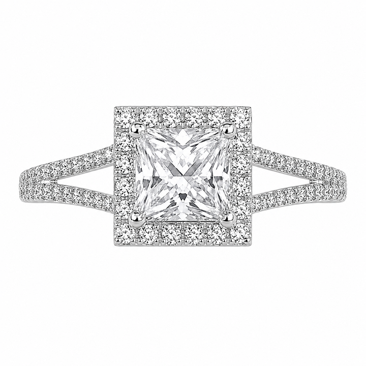 Livia  Lab Grown Princess Cut Split Shank Halo Diamond Engagement Ring