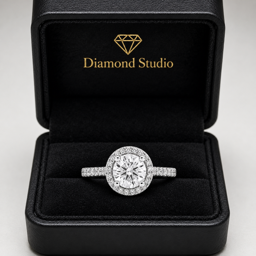 Lucia 1.62 ct Lab Grown Cushion Cut Double Claw Pave Diamond Engagement Ring