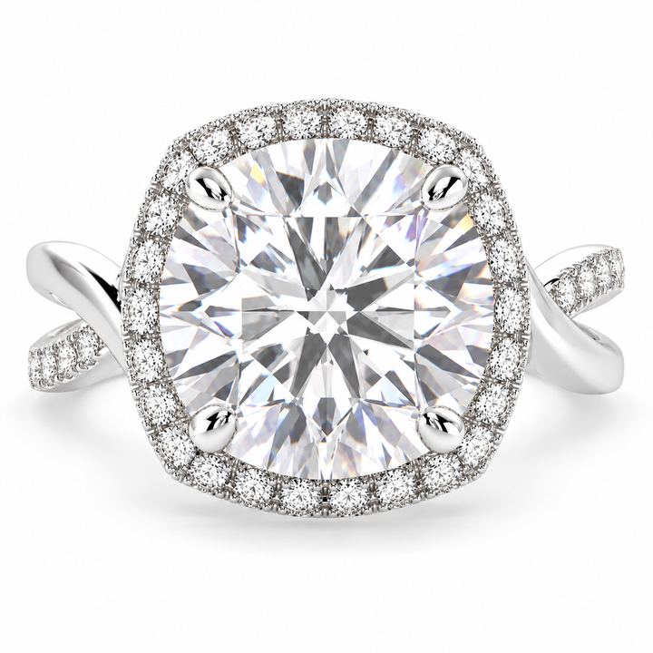 Celestina 7.35 Carat Round Cut Halo Pave Split Shank Engagement Ring