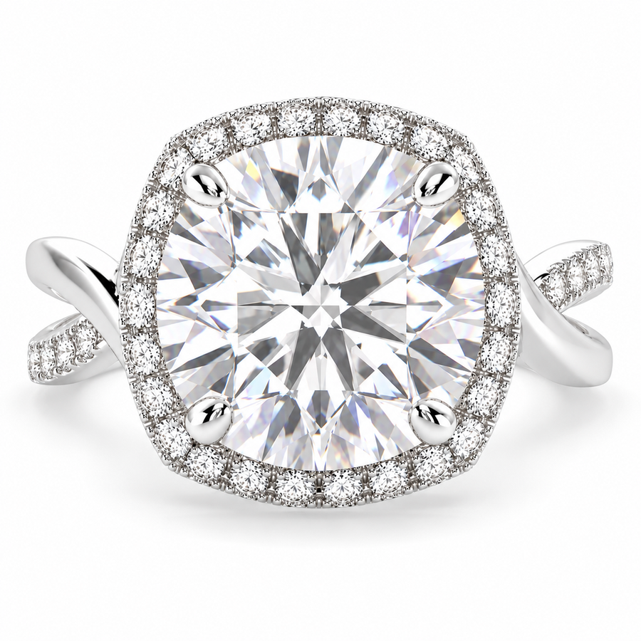 Celestina 7.35 Carat Round Cut Halo Pave Split Shank Engagement Ring