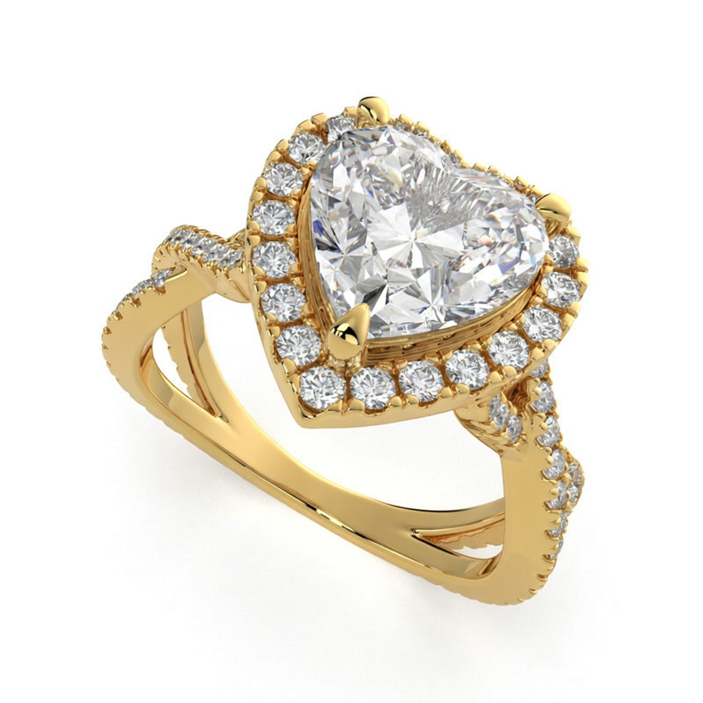 Ophelia 2.35 Carat Heart Cut Pave Halo Split Shank Engagement Ring