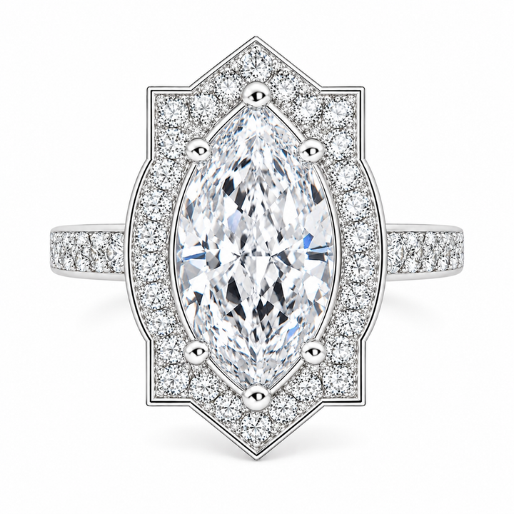 Amalia 6.5 Carat Marquise Cut Halo Pave Engagement Ring
