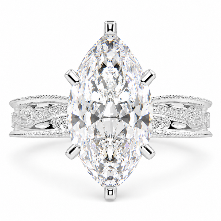 Nadia 7.15 Carat Marquise Cut Pave Milgrain Engagement Ring