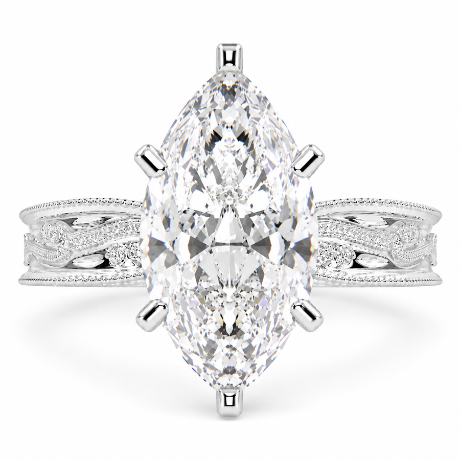 Nadia 7.15 Carat Marquise Cut Pave Milgrain Engagement Ring