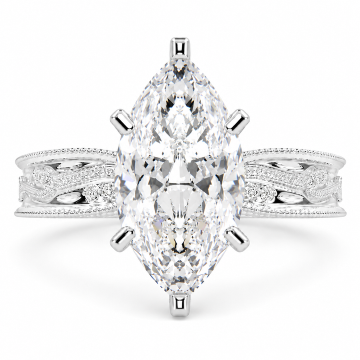 Nadia 6.15 Carat Marquise Cut Pave Milgrain Engagement Ring