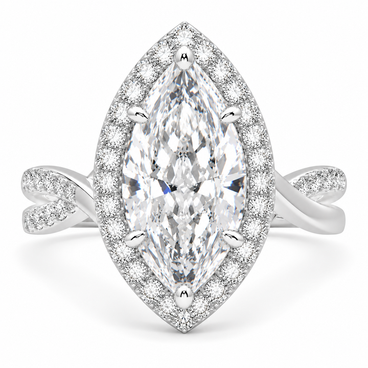 Celestina 6.35 Carat Marquise Cut Halo Pave Split Shank Engagement Ring
