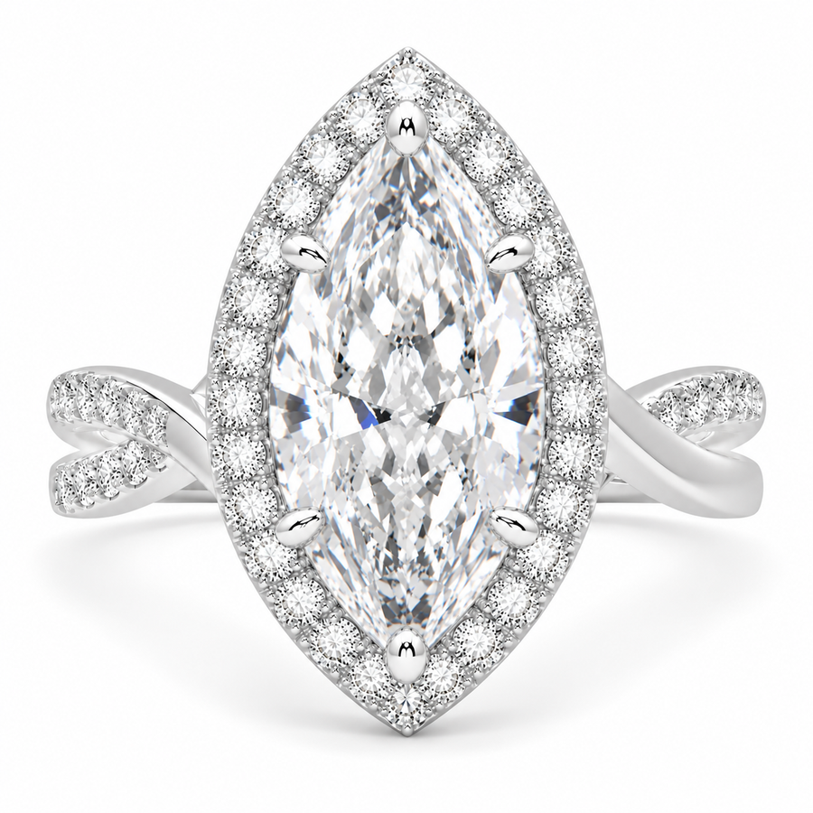 Celestina 6.35 Carat Marquise Cut Halo Pave Split Shank Engagement Ring