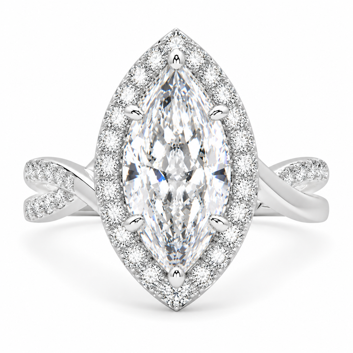 Celestina 5.35 Carat Marquise Cut Halo Pave Split Shank Engagement Ring