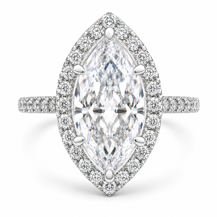 Isadora 7.4 Carat Marquise Cut Halo Pave Engagement Ring