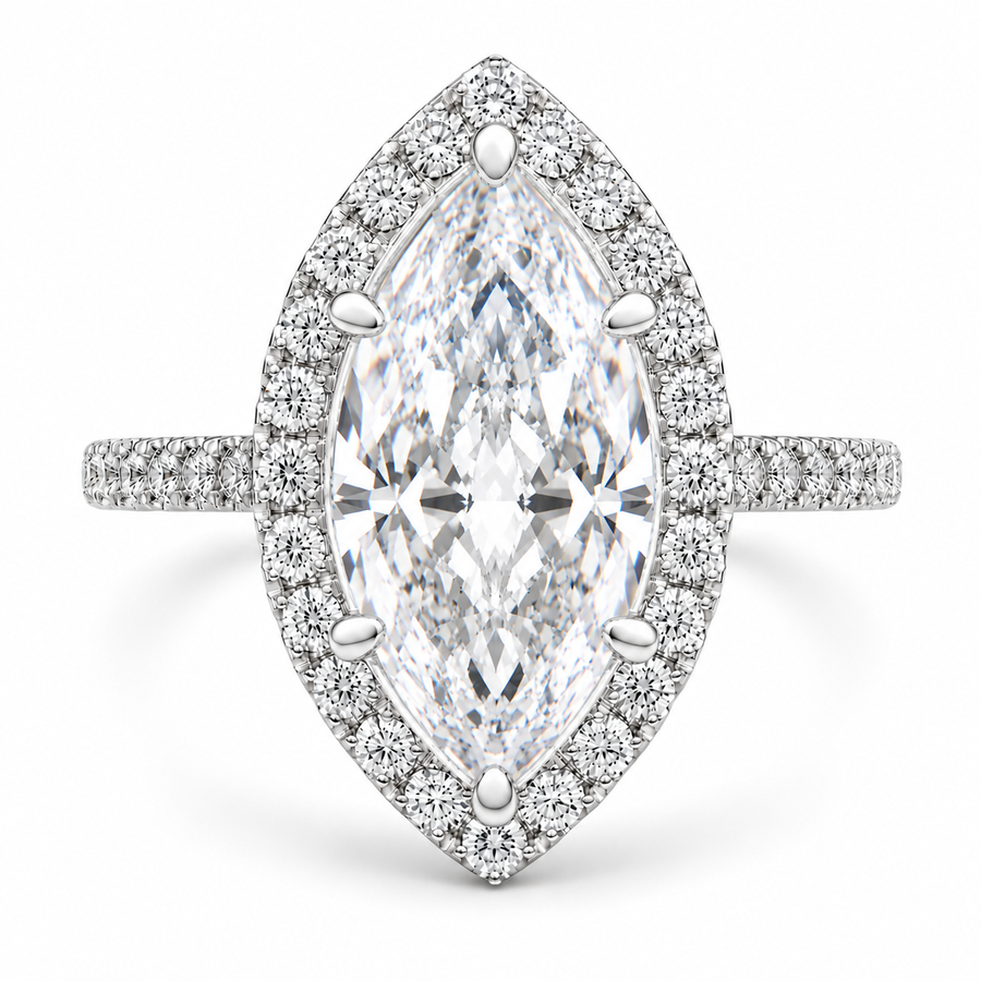 Isadora 7.4 Carat Marquise Cut Halo Pave Engagement Ring