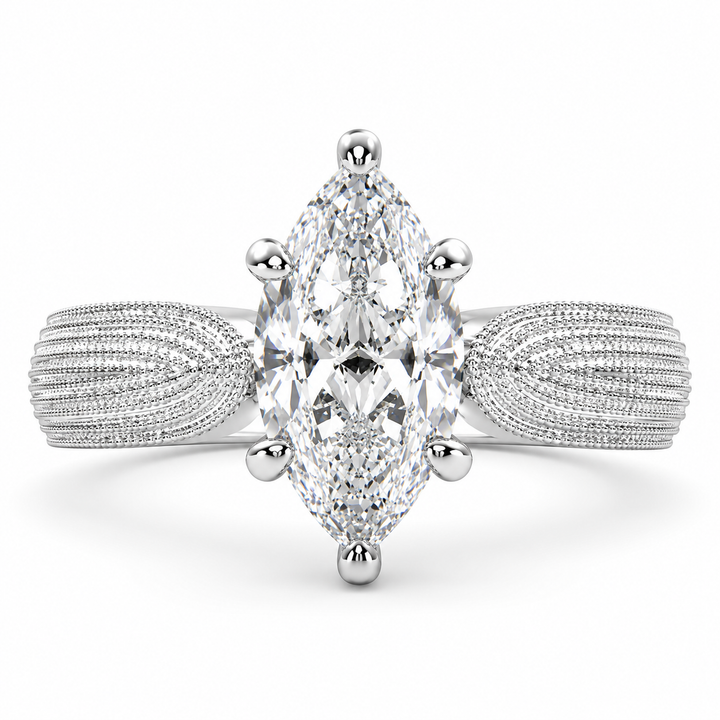 Valentina 4 Carat Marquise Cut Solitaire Tapered Milgrain Engagement Ring