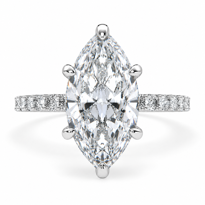 Lavinia 6.35 Carat Marquise Cut Side Stone 4 Prong Engagement Ring