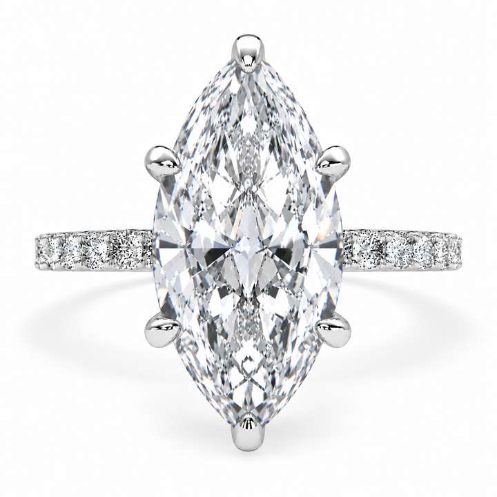 Lavinia 7.35 Carat Marquise Cut Side Stone 4 Prong Engagement Ring