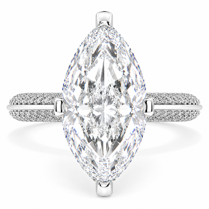 Daria 7.75 Carat Marquise Cut Pave 6 Prong Engagement Ring
