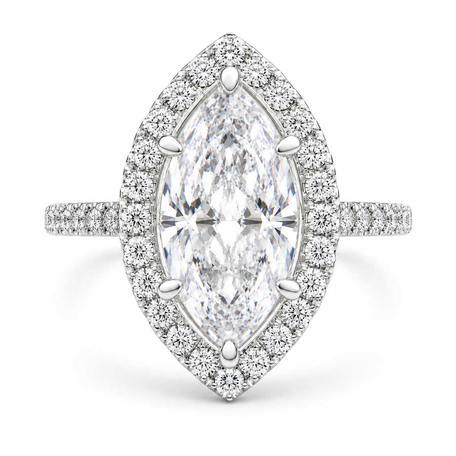 Isadora 4.4 Carat Marquise Cut Halo Pave Engagement Ring