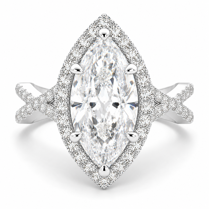 Ophelia 5.35 Carat Marquise Cut Pave Halo Split Shank Engagement Ring