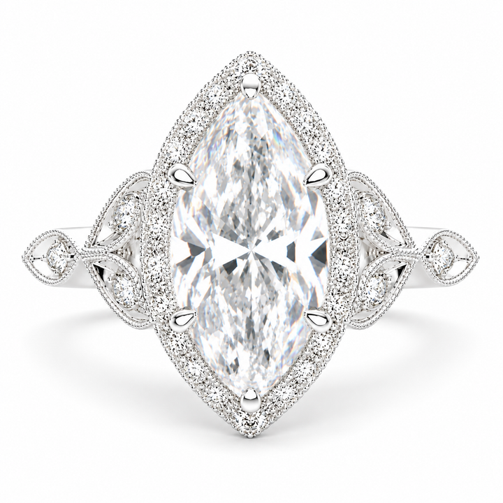 Ada 6.35 Carat Marquise Cut Halo Pave Engagement Ring