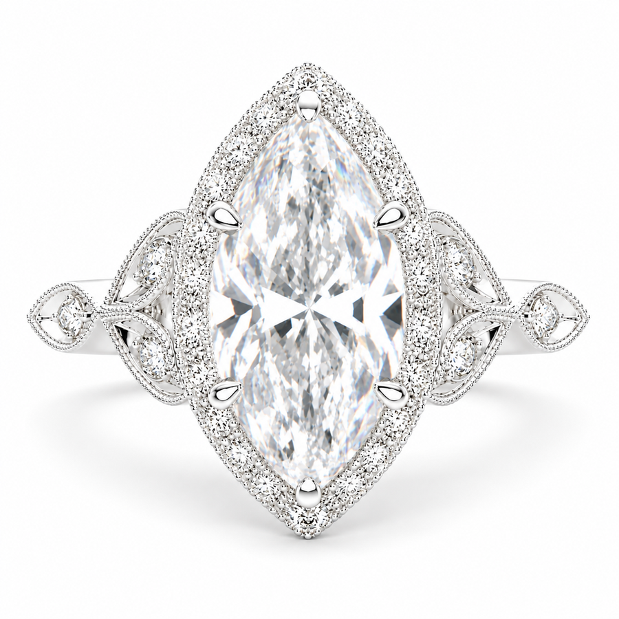 Ada 6.35 Carat Marquise Cut Halo Pave Engagement Ring