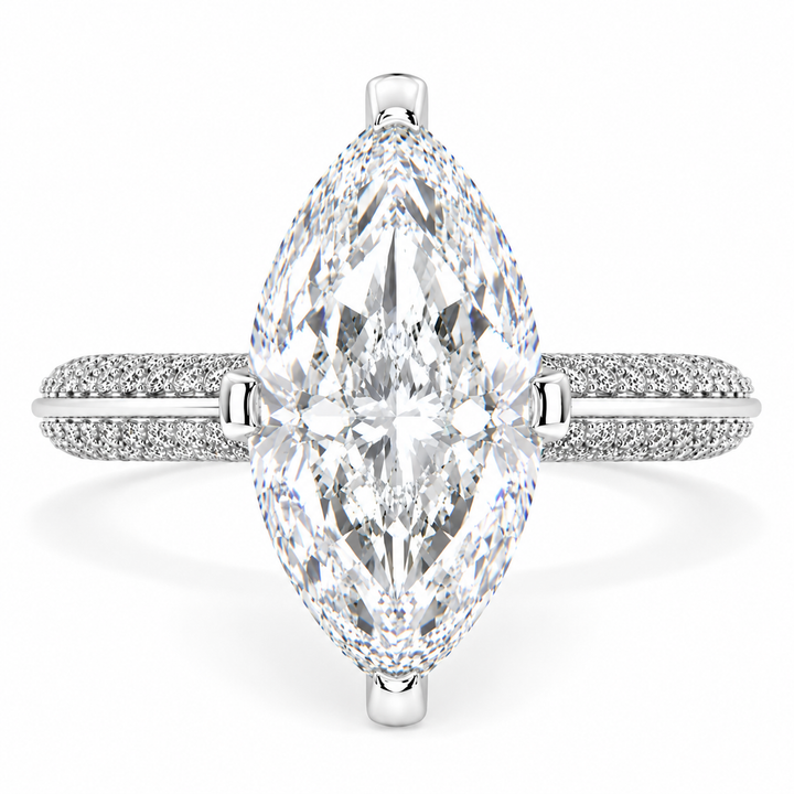 Daria 6.75 Carat Marquise Cut Pave 6 Prong Engagement Ring