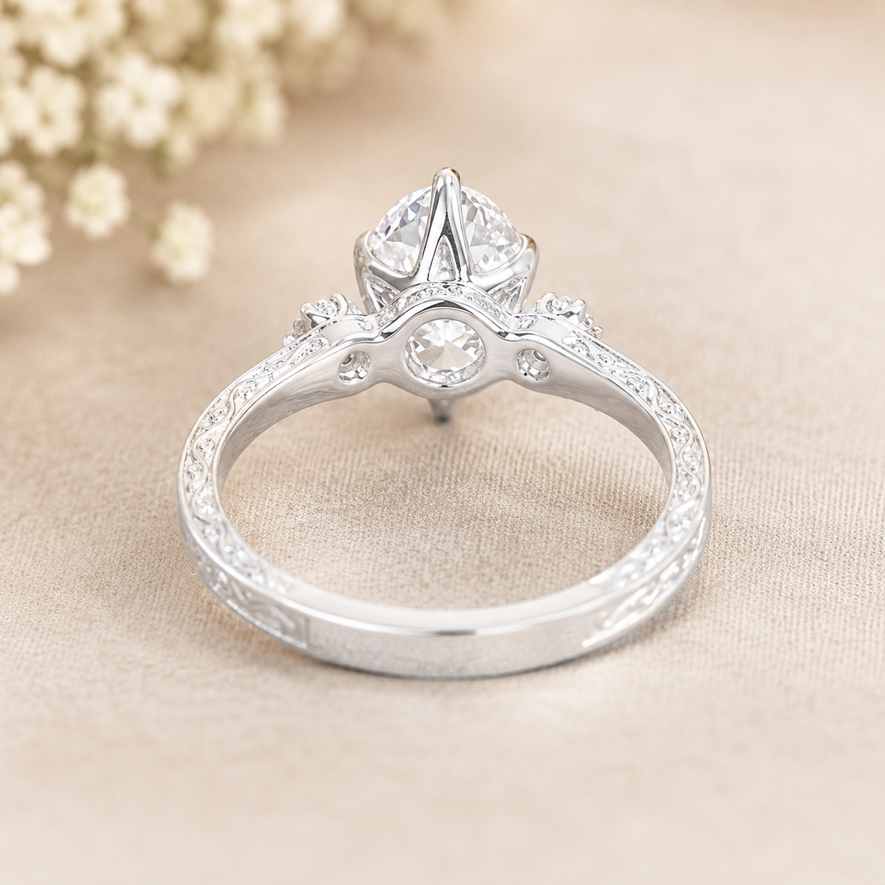 1.50 CT Round Cut Lab-Grown Diamond Wedding Ring in 14K White Gold – Art Deco Engraved Filigree Design