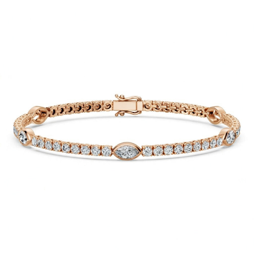 5.95 Carat Marquise Cut Diamond Tennis Bracelet VS1 D F White Gold 14k