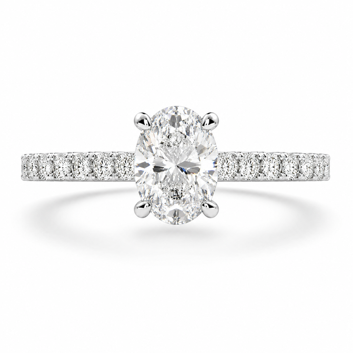 Lavinia 1.35 Carat Oval Cut Side Stone 4 Prong Engagement Ring