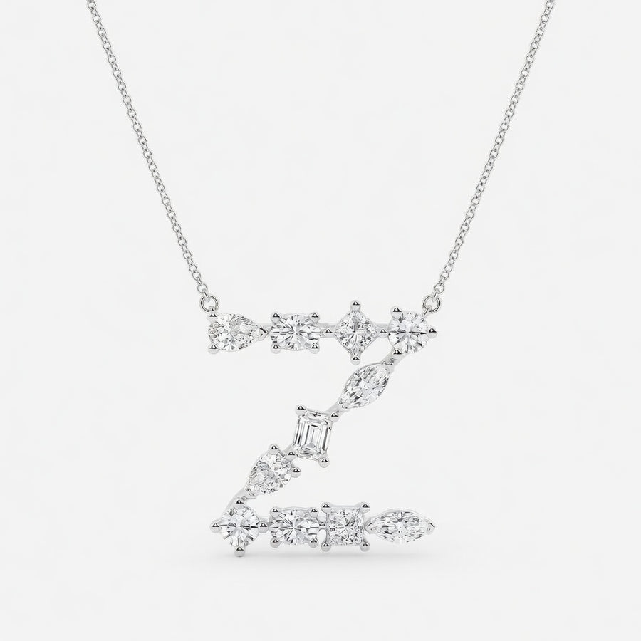 14K White Gold Multi-Shape “Z” Initial Lab-Grown Diamond Pendant (1.45 CTW – D–F / VS1–VS2)