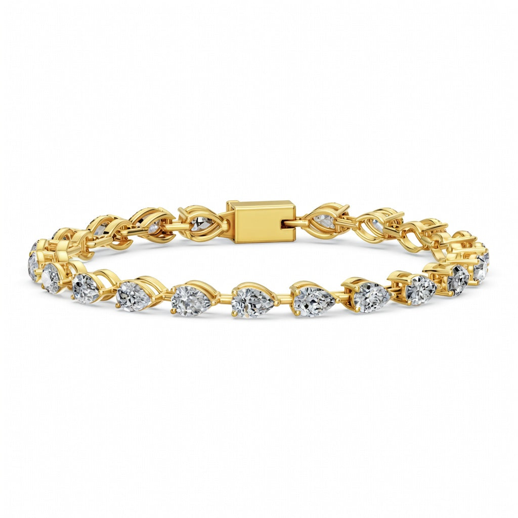 7.73 Carat Pear Cut Diamond Tennis Bracelet VS1 D F White Gold 14k