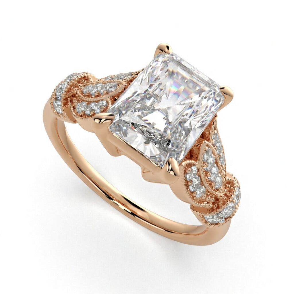 Nadia 2.15 Carat Radiant Cut Pave Milgrain Engagement Ring