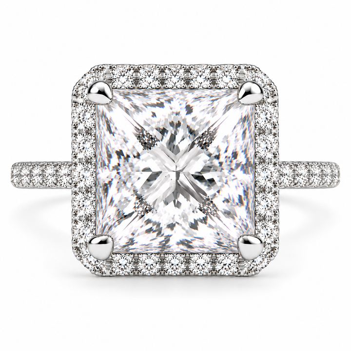 Isadora 7.4 Carat Princess Cut Halo Pave Engagement Ring