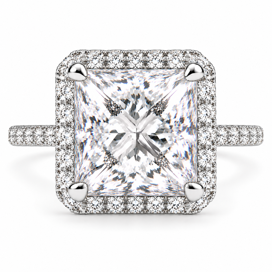 Isadora 7.4 Carat Princess Cut Halo Pave Engagement Ring