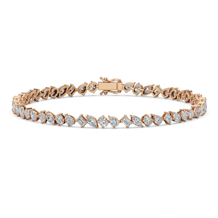 4.9 Carat Oval Marquise Emerald Pear Cut Diamond Tennis Bracelet VS1 D F White Gold 14k
