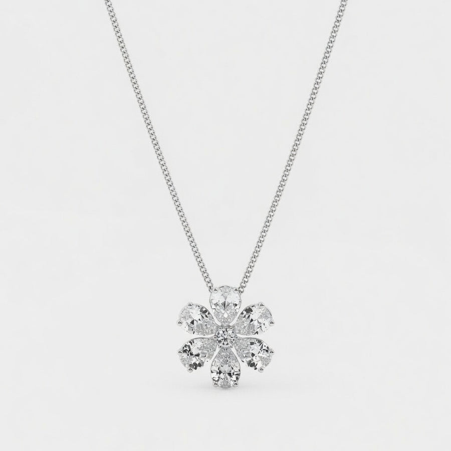 0.88 CTW Pear & Round Lab-Grown Diamond Flower Pendant with Adjustable Chain (D–F / VS1–VS2, IGI Certified)