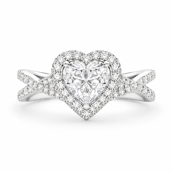 Ophelia 1.35 Carat Heart Cut Pave Halo Split Shank Engagement Ring