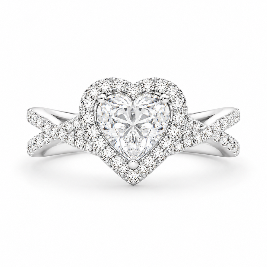 Ophelia 1.35 Carat Heart Cut Pave Halo Split Shank Engagement Ring
