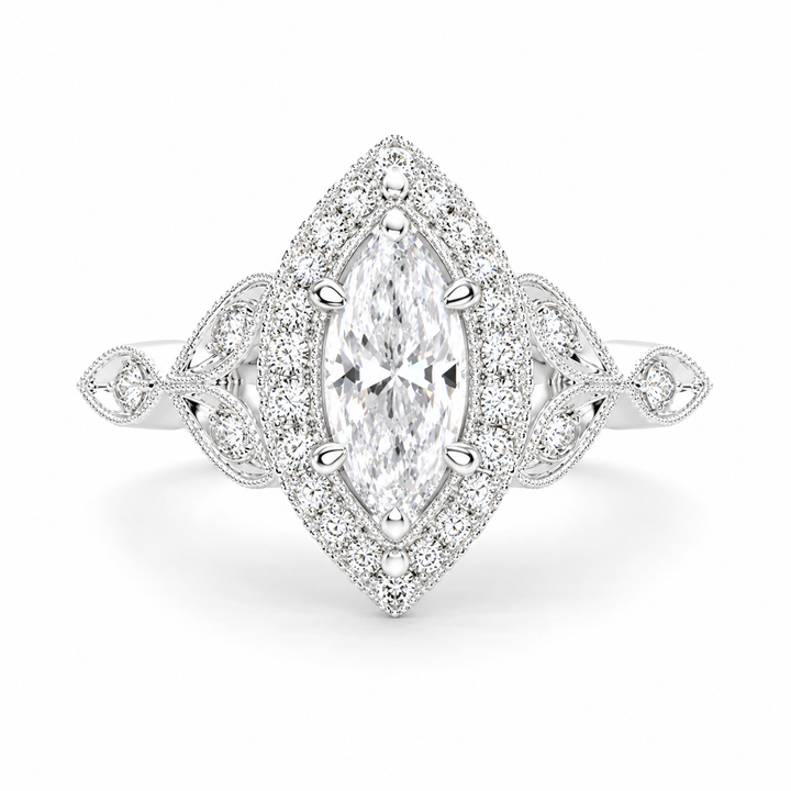 Ada 1.35 Carat Marquise Cut Halo Pave Engagement Ring