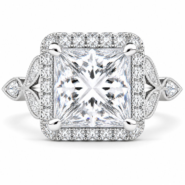 Ada 7.35 Carat Princess Cut Halo Pave Engagement Ring