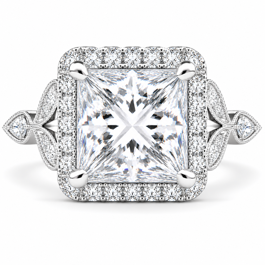 Ada 7.35 Carat Princess Cut Halo Pave Engagement Ring