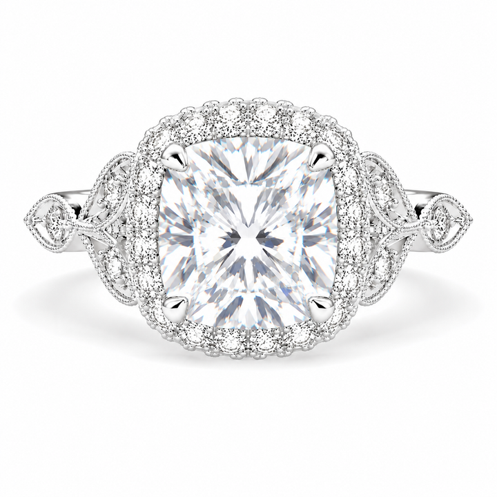 Ada 6.35 Carat Cushion Cut Halo Pave Engagement Ring