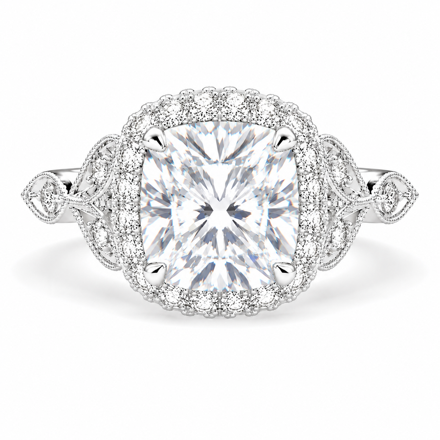 Ada 6.35 Carat Cushion Cut Halo Pave Engagement Ring
