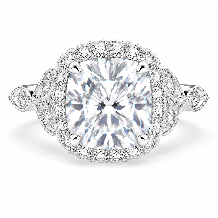 Ada 7.35 Carat Cushion Cut Halo Pave Engagement Ring