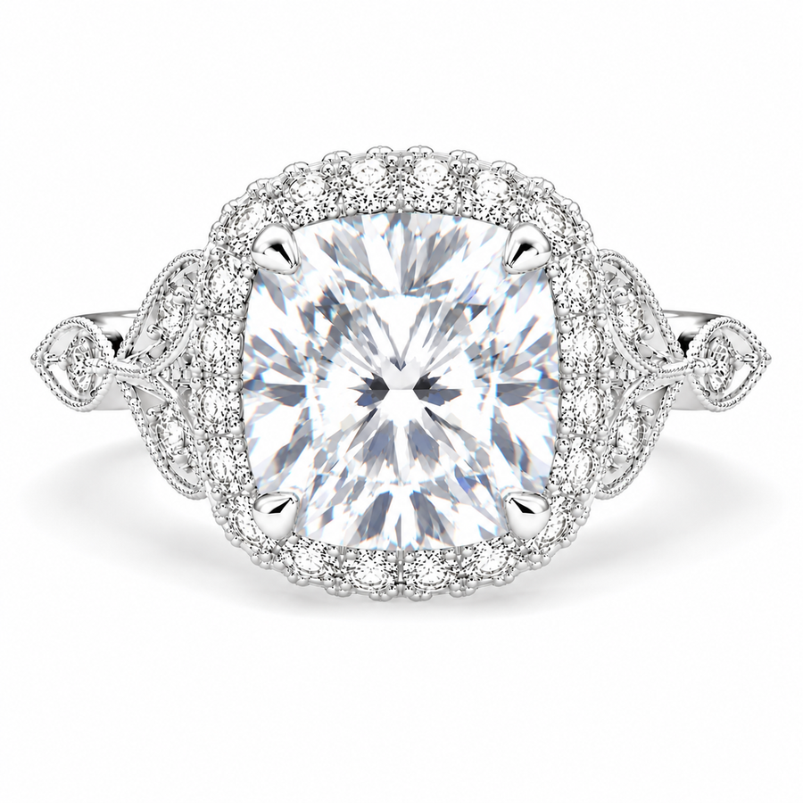 Ada 7.35 Carat Cushion Cut Halo Pave Engagement Ring
