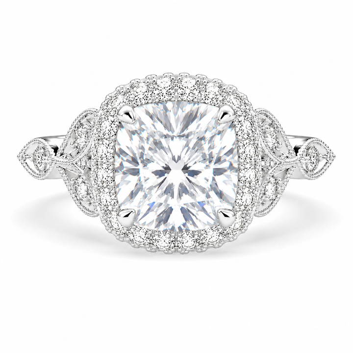 Ada 5.35 Carat Cushion Cut Halo Pave Engagement Ring